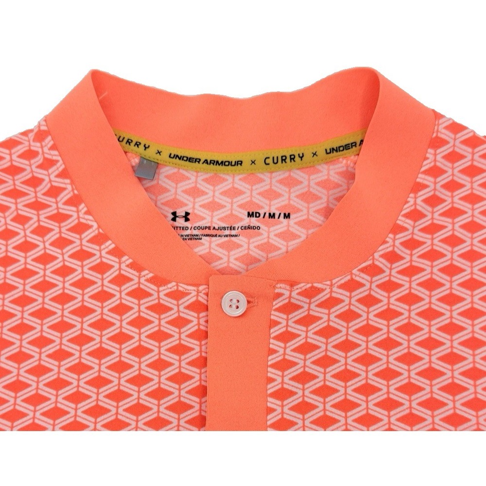 Under Armour Curry Golf Polo Men M Orange Geo Print Blade Collar Performance